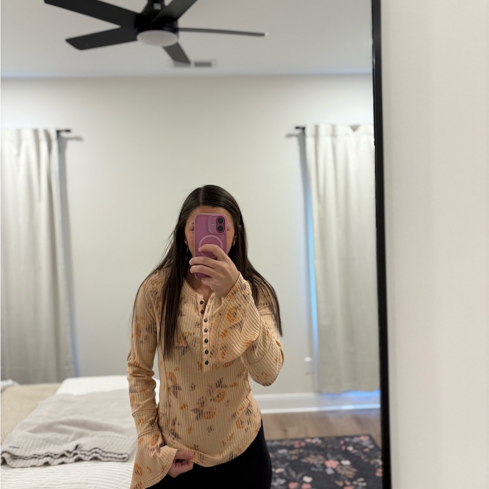 Free People Layer Me Henley in Peach Partial - Picture 1 of 7